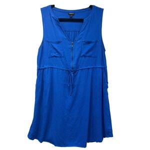 Torrid Mini Dress Women 0 Blue Sleeveless Zip Front Drawstring Waist Pockets
